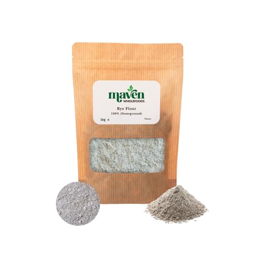Maven Wholefoods Stoneground Rye Flour 1kg | Wholegrain Rye Baking Flour | High Fibre Flour | Vegan & GMO Free | Ideal for Bread Sourdough & Baking Recipes