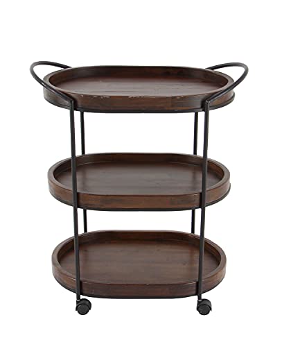 Deco 79 Wood Rolling 3 Shelf Bar Cart With Handles, 25" X 16" X 30", Brown #TOP4