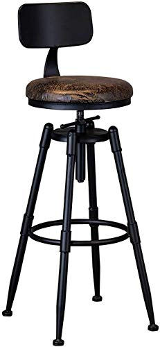 Tabourets de bar réglables vintage marron et métal noir pour cuisine