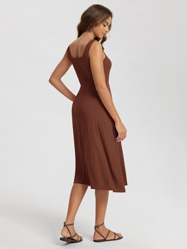 Image of ODODOS Square Neck Midi Dress with Pockets for Women Summer Casual Sleeveless Sundress Flare Tank Dress