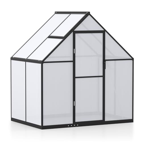 Costway 190 x 130 x 200cm Polycarbonate Greenhouse, Large Walk-in Aluminum Sunroom with Adjustable Roof Vent, Lockable Door, Outdoor Heavy-Duty Hot House for Backyard, Garden, Patio