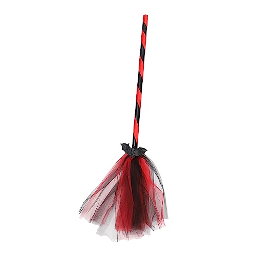 Hemoton Halloween Broom Decor Bat Broom Props 1 Pc Simulated Bat Mesh Ribbon Striped Handle
