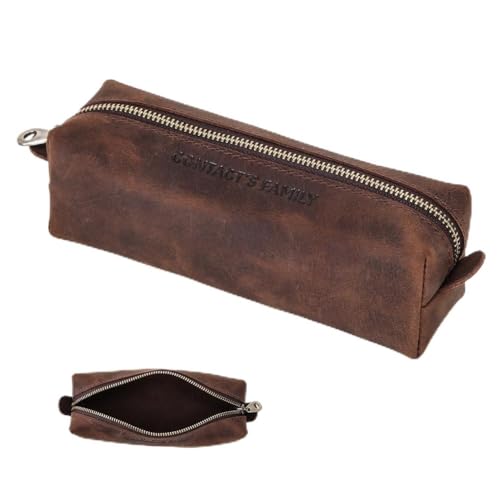 Estojo de Couro Legítimo CONTACTS Retro para Canetas e Lápis, Sem Forro, Grande Capacidade, Organizador de Escritório, Suporte para Caneta, Acessório de Estudo Luxo(Marrom)