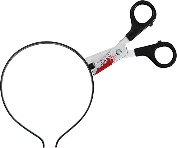 ALUNME Halloween Horror Props Bloody Scissor Headband Scissor Through Head Headband Scary Weapon Headbands for Halloween Party Masquerade Mischief Props Decoration
