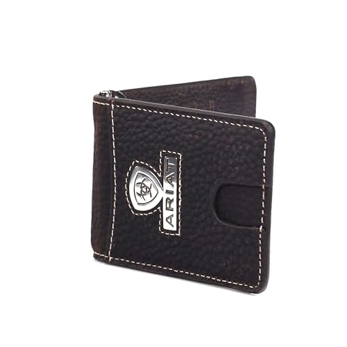 ARIAT Men's Bifold Money Clip Shield Logo Brown Rowdy
