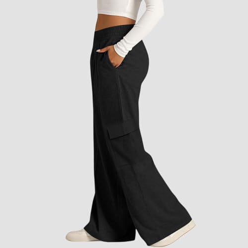 Oversized Cargo Sweatpants for Women Baggy Wide Leg Sweatpants Casual Drawstring High Waisted Straight Leg Trousers2