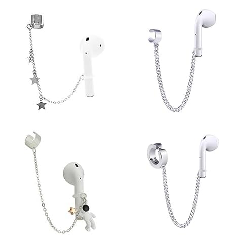CCeCCe 4 Pair Earphone Anti-Lost Holder Clip Chain Earrings Hanging Hook Earring Strap for Airpods Earbuds Wireless in-Ear Earphones Headset (4 Styles and Needn't Ear Hole) Cover