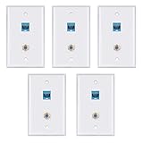 Ethernet Wall Plate,Cat6 Gold-Plated Cable TV Coax F Type Port Wallplate White (5Pack)