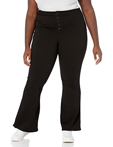 dollhouse Women's Black High Rise Junior Plus Curvy Flare with Exposed Buttons and Zipper Fly