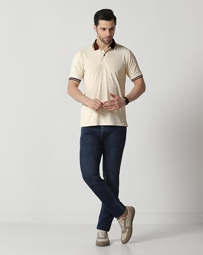 Image of TOPLOT Men's Premium Jacquard Polo T-Shirt | Geometric Textured Design | Contrast Collar & Cuffs | Soft Breathable | Perfect for Office & Casual Wear | Available in Pack of 2 (5281)