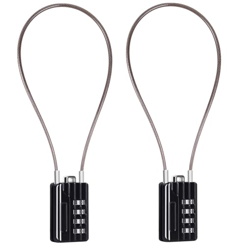 SEPOX® 2Pcs Versatile Resettable 4-Digit Combination Padlock with Extra Long Cable 32cm, Personalized Password, Durable Vinyl Steel Cable Black, Multipurpose Lock for Suitcase, Gym Lockers, Toolbox