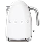 Smeg KLF03WHMUK 50’s Style Jug Kettle, Soft Opening, 360 Swivel Base, Anti-Slip Feet, 300W, 1.7L, Matte White