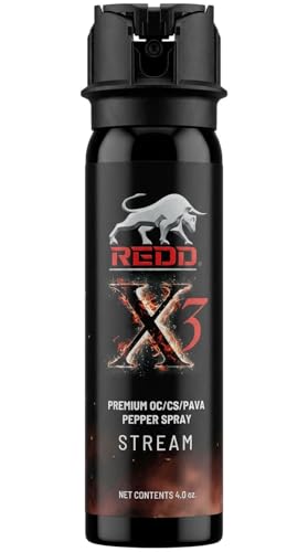 REDD, X3 OC/CS/PAVA Pepper Spray | Patent Pending Triple-Action Formula | Fast Acting/Maximum Power & UV Marking Dye | Super Stream Delivery System (4 oz)
