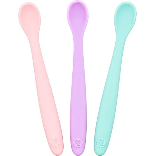Image of WeeSprout Silicone Baby Spoons - First Stage Infant Feeding Utensils With Soft-Tip, Bendable Kitchenware for Parent & Self-Feeding, Ultra-Durable, Dishwasher Safe, Travel Case, Set of 3