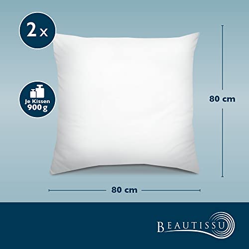 Beautissu 2er Kopfkissen Set 80x80 cm Mikrofaser Steppkissen 800g Füllung mit Innennaht - Waschbares Schlafkissen im Doppelpack - Allergiker geeignet & Oeko-TEX SIEGEL - BeautNuit UK