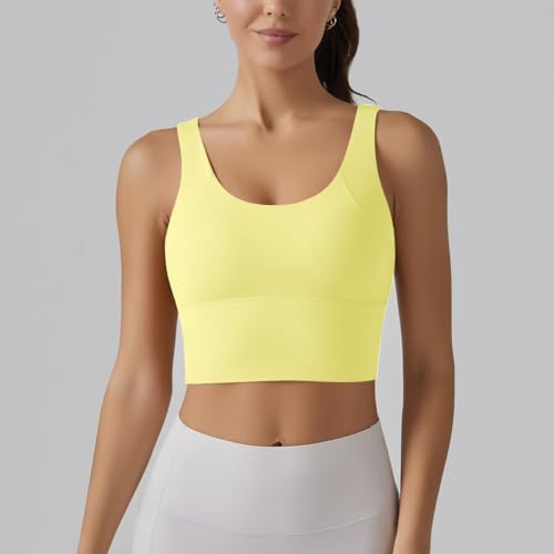 Image of ABOCIW Longline Sports Bra for Women V Back Wireless Padded Medium Support Yoga Bra Workout Crop Tank Tops