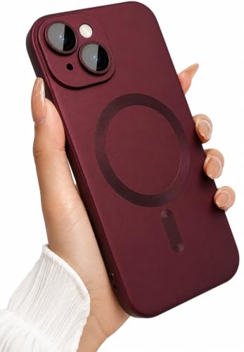 Image of MagPro Metallic Finish Case for Apple iPhone 15 | MagSafe Compatible Magnetic Cover, Matte Luxury Metallic Luster, Shockproof TPU, Camera Lens Guard, Wireless Charging Compatible | Red