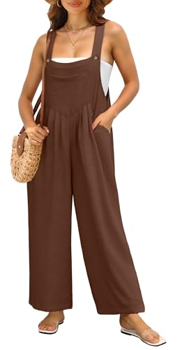 IWOLLENCE Latzhose Damen Sommer Latzhosen Jumpsuits Overall Elegant Romper Locker Lässig Seitentaschen Weich Komfortabel Verstellbare Träger (Braun, L)