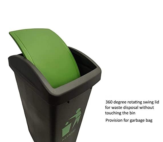 Image of Cello Plastic Garbage Swing-Lid Dustbin 48 Ltr, (Green & Green) COMBO