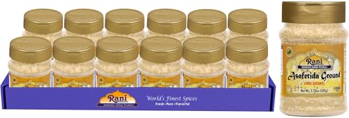Rani Asafetida (Hing) Ground 3.75oz (106g) PET Jar, Pack of 12 ~ All Natural | Salt Free | Vegan | Non-GMO | Kosher | Asafoetida Indian Spice | Best for Onion Garlic Substitute