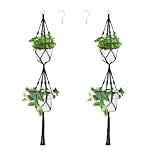 Belit 2 Pack Double Macrame Plant Hangers 2 Tier Hanging Planter Basket Decorative Flower Pot Holder Rope for Indoor Outdoor Home Decor 51 Inch, Black