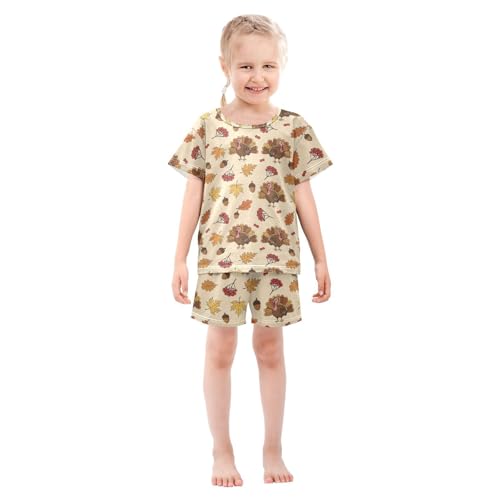 Pajama Short Sets Autumn Leaves Turkey Pattern Soft Cotton Summer Sleepwear 2 Piece PJS Size 5-14T4