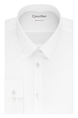 Calvin Klein Men's Dress Shirts Xtreme Slim Fit Solid Thermal Stretch, White, 15