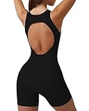 elelady Women's Workout Yoga Gym Jumpsuit Seamless One Piece Backless Tummy Control Padded Sports Br