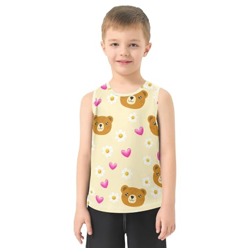 J JOYSAY Bear Daisies Hearts Beige Boys Tank Top Sleeveless Muscle Shirts Quick Dry Kids T-Shirts 3-15T2
