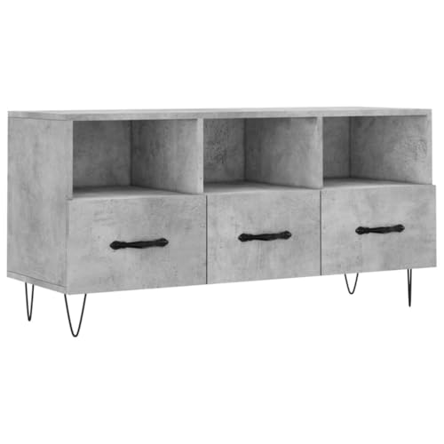 vidaXL TV Cabinet with 3 Drawers and Compartments in Concrete Grey - Modern Entertainment Center with Durable Engineered Wood and Iron Legs
