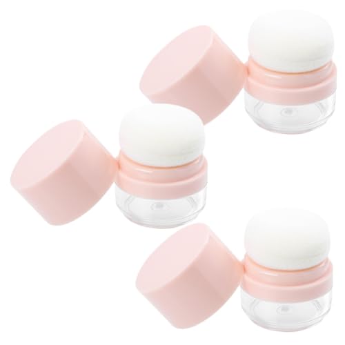3 Piezas Caja de Polvos Sueltos Recargable 5G de PP con Borla Rosa