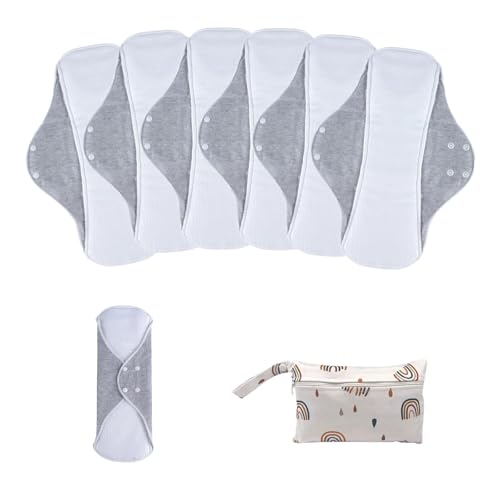 Image of Washable Sanitary Napkins,Reusable Sanitary Pads,Heavy Incontinence Pads,Sanitary Napkin Set,7pcs /Set,Pack of 6+7 Storage Bag,Suitable for Heavy Menstrual Flow,Incontinence Patients,Grey