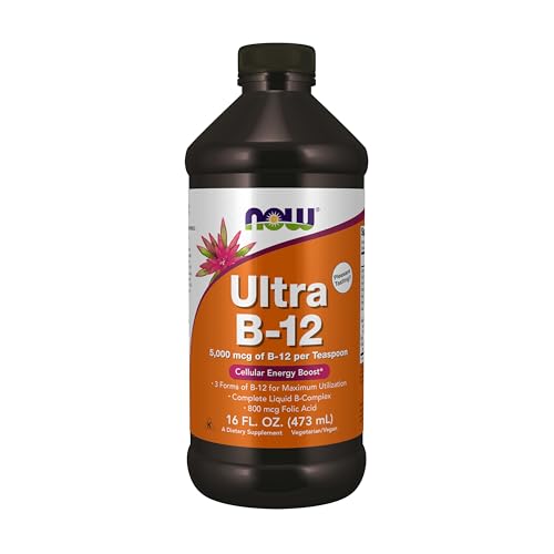 NOW Foods Supplements, Ultra B-12, Liquid, 800 mcg Folic Acid, Cellular Energy Production*, 16-Ounce NOW Foods Supplements, Ultra B-12, Liquid, 800 mcg Folic Acid, Cellular Energy Production*, 16-Ounce