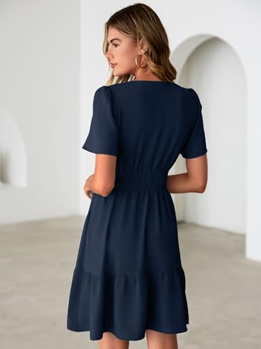 Image of Simplee Womens Casual Summer Dresses 2026 V Neck Short Sleeve Empire Waist Flowy A Line Ruffle Tiered Mini Sundress