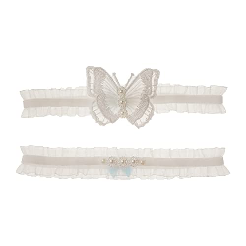 Fascigirl Liguero de pierna para novia, 2 piezas, clásica, elegante, elástica, floral, delicada, liga de encaje, liga de boda para dama, diseño de mariposa, liga para novia Cover