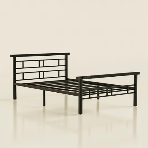 Image of Single Size Metal Bed Frame | SingleSize Metal Bed | Heavy Duty Iron Bed | Steel Bed Single | Single Metal Cot | Platform Bed | Bed Frame SingleSize | Metal Slats | No Box Spring Needed | Black