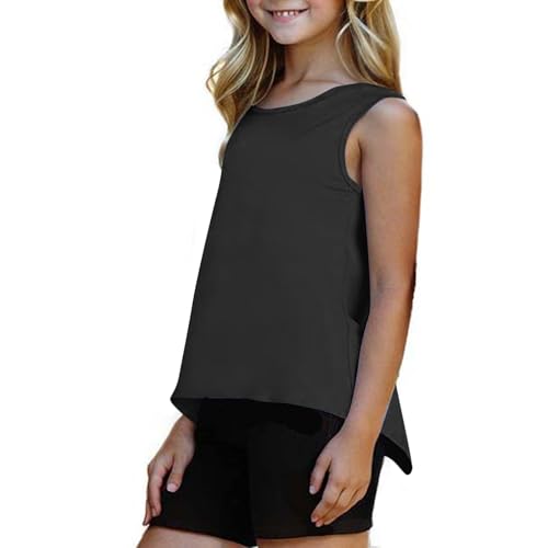 Girls Tie Back Tank Top Casual Sleeveless Tee Shirts Summer Crewneck Loose Solid Workout Blouse for Kids 4-14Y4
