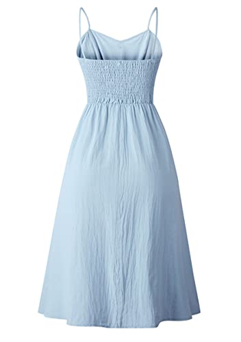 Image of YMING Womens Summer Spaghetti Strap Dresses Button Down Floral Sundress High Waist Swing Midi Dress with Pockets