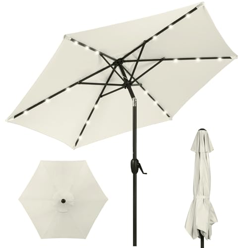 Best Choice Products 7.5ft Outdoor Solar Market Table Patio Umbrella for Deck, Pool w/Tilt, Crank, LED Lights - Ivory
