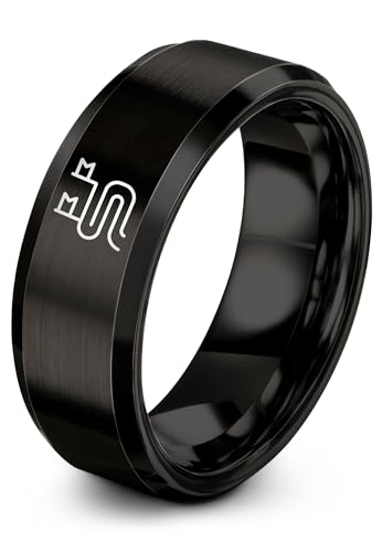 Zealot Jewelry Route Line Flags Black Tungsten Carbide Ring, Comfort Fit, Size 4.5