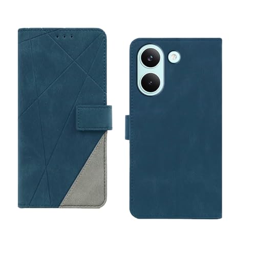Image of amazon basics Poco X8 Pro 5G Flip Cover | Card Pockets Wallet & Stand | Flip Cover for Poco X8 Pro 5G (Blue with Grey)