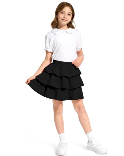 Image of KEREDA Girls Skirt Kids Casual 3-Layer Ruffle Skort School Uniform Skirts for Girls