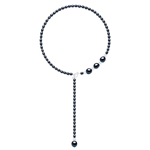PEARLS & COLORS - Collier Véritables Perles de Culture d'Eau Douce Riz 4-5 mm et Baroques 11-12 mm - Coloris Black Tahiti - Cristal PRECIOSA - Argent 925 -...