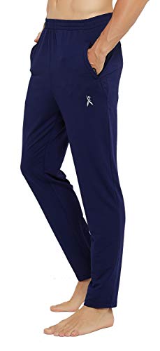 Men's Sweatpants with Zipper Pockets Open Bottom Athletic Pants for Jogging, Workout, Gym, Running, Training Navy XL