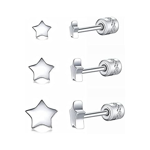 Hopply Screw on Earring Backs for Women,Hypoallergenic Surgical Steel Stud Earrings Ball Star Circle Simple Geometric Cartilage Helix Flat Back Piercing Earrings Cover