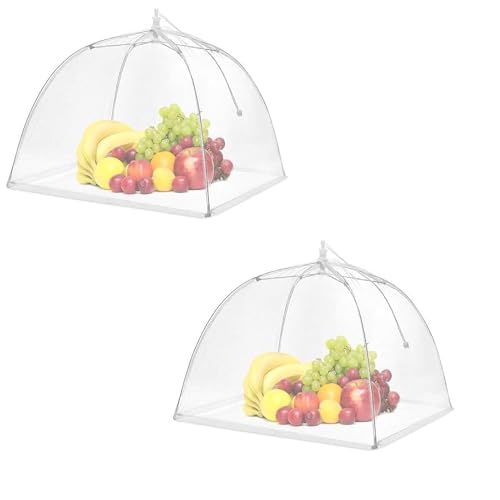 Image of Food Cover for Outside 2Pcs Food Tent Fruit Cover Pop-Up Food Nets Outdoors Mesh Screen Collapsible 17 Inch Net Protectors for Outdoors Parties Picnics BBQs Keep Out Flies Bugs.(White /2)