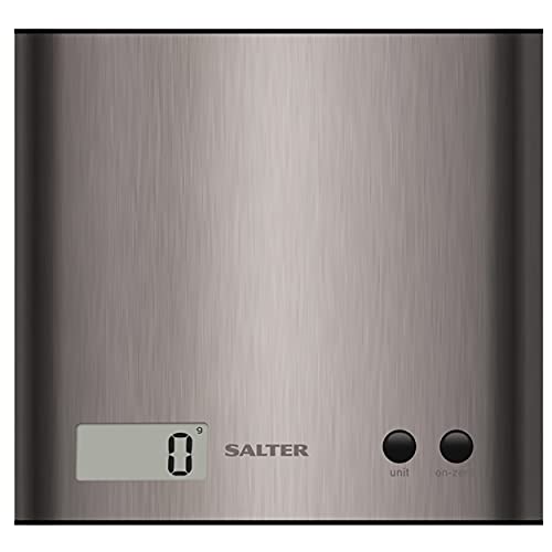 Salter 1087 SSDR Arc Kitchen Scale – Digital Food Weighing Scales, Precise Cooking/Baking, Slim Platform for Compact Storage, Add & Weigh/Tare Function, 3kg Capacity,Battery Included,Stainless Steel