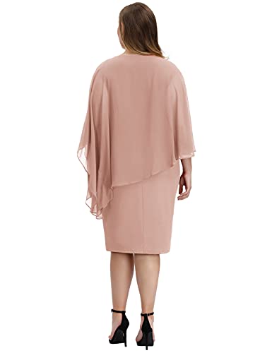Elegant Mother Of The Bride Dresses For Women Chiffon Tier Dress With Cape Knee Length Xl Dark Pink #TOP5
