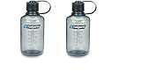 Nalgene Narrow Mouth 16 Ounce Bottle, Gray With Black Cap Set of 2