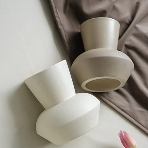 Wide Mouth Ceramic Flower Vase, Minimalist Decor For Living Room (Crème) #TOP2